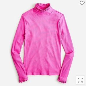 J. Crew Pink Ruffled Turtleneck Top